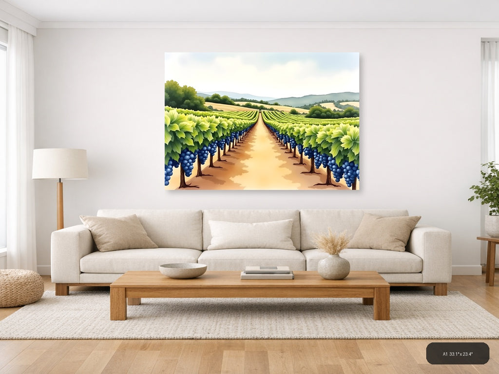 Vineyard Landscape Watercolor Wall Art — A1 / Living Room