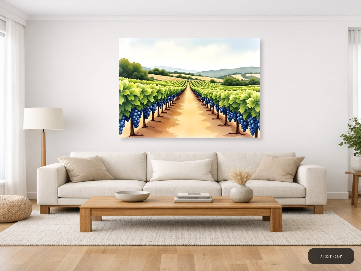 Vineyard Landscape Watercolor Wall Art — A1 / Living Room