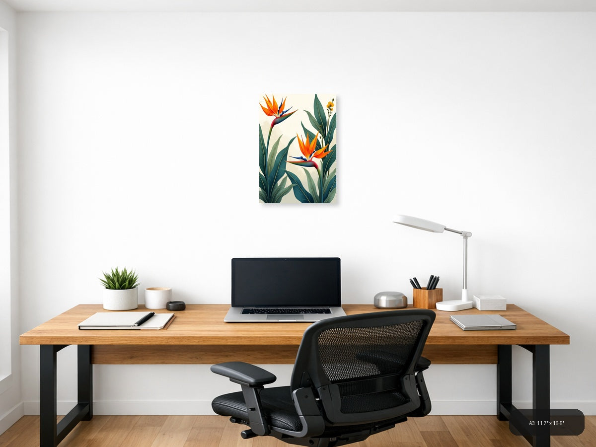 Tropical Bird of Paradise Botanical Portrait Wall Art — A3 / Office