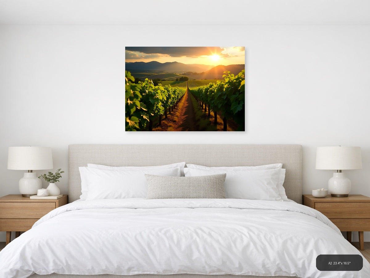 Vineyard Sunset Mountain Landscape Photography Wall Art — A2 / Bedroom
