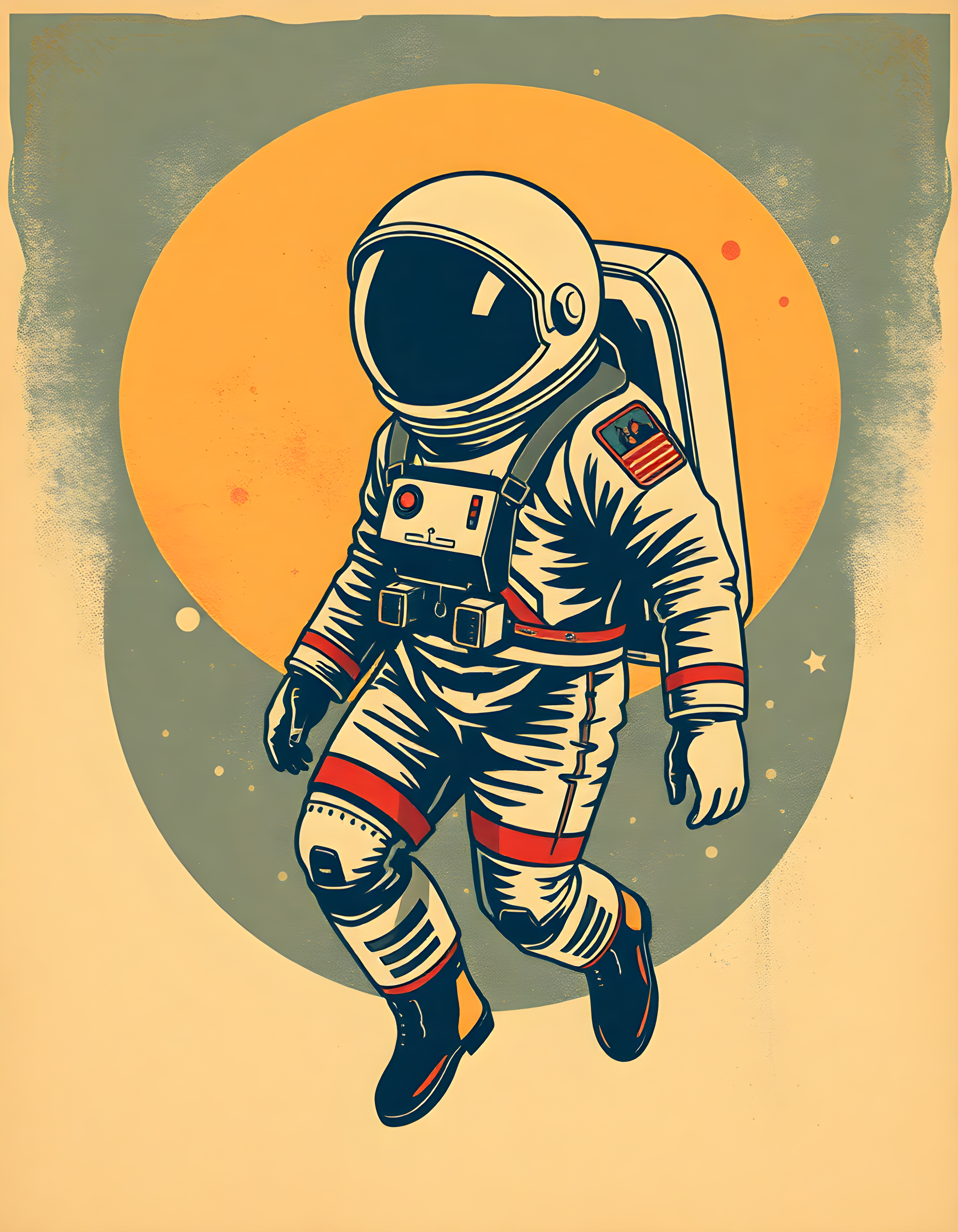 Vintage Astronaut in Space Retro Portrait Wall Art