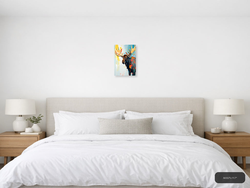 Abstract Moose Head Colorful Splash Portrait Wall Art — A4 / Bedroom