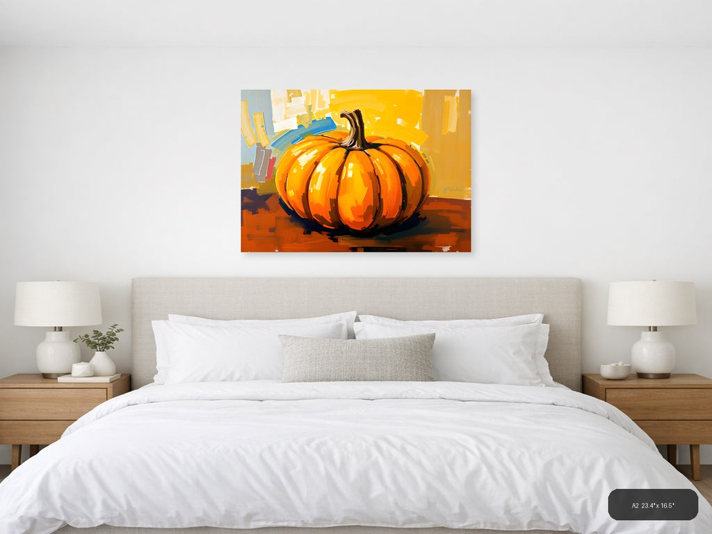 Abstract Orange Pumpkin Modern Expressionist Wall Art — A2 / Bedroom