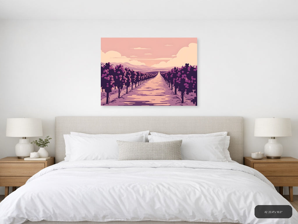 Vintage Purple Vineyard Landscape Wall Art — A2 / Bedroom