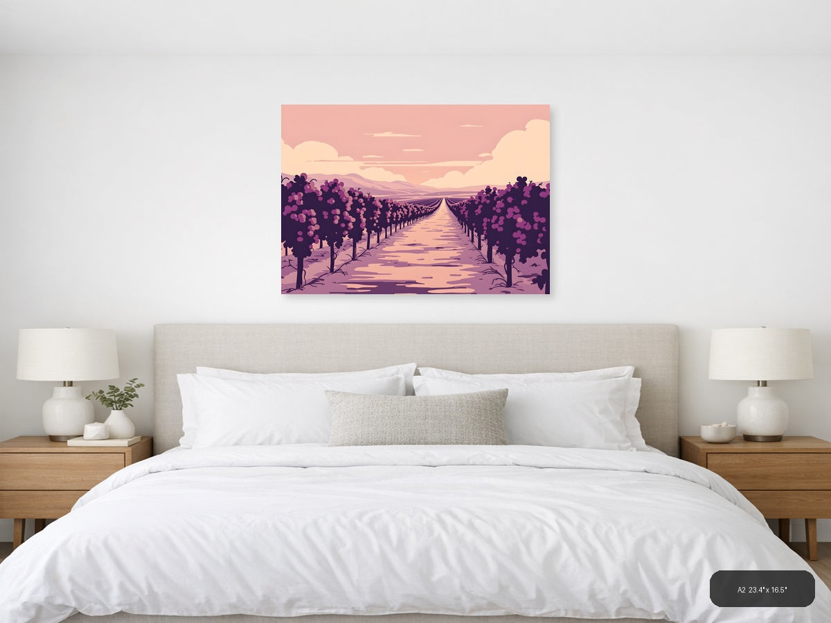 Vintage Purple Vineyard Landscape Wall Art — A2 / Bedroom