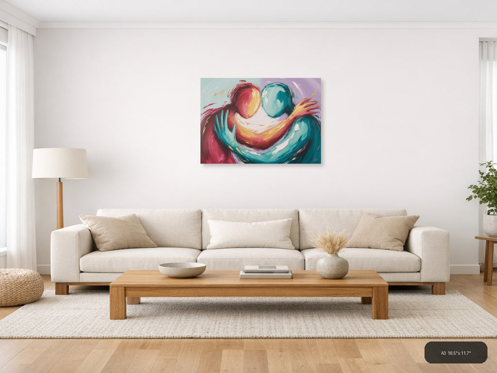Abstract Colorful Figures Embracing Modern Wall Art — A3 / Living Room