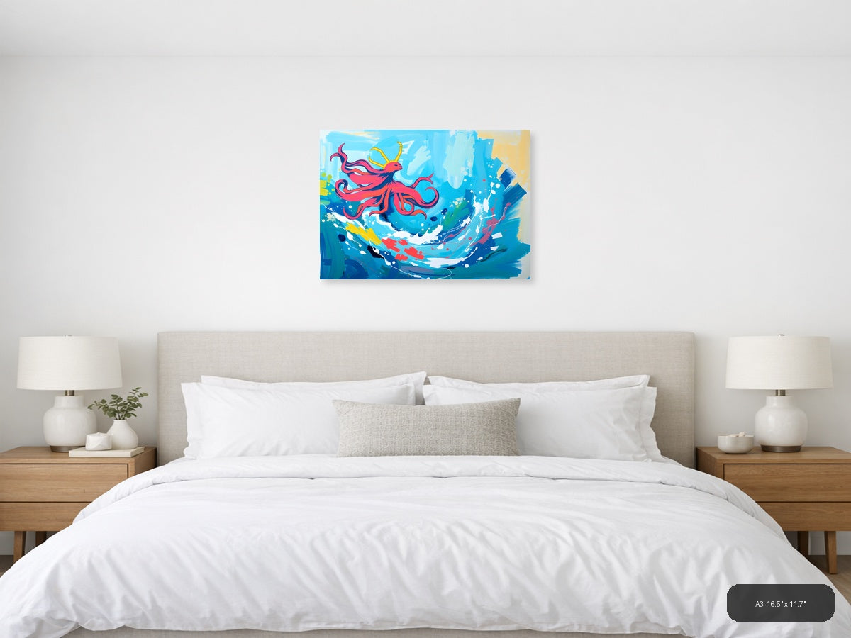 Red Phoenix Abstract Blue Sky Canvas Wall Art — A3 / Bedroom