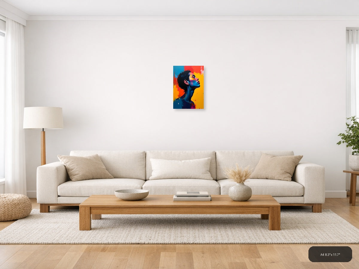 Vibrant Abstract Portrait with Neon Glow Wall Art — A4 / Living Room