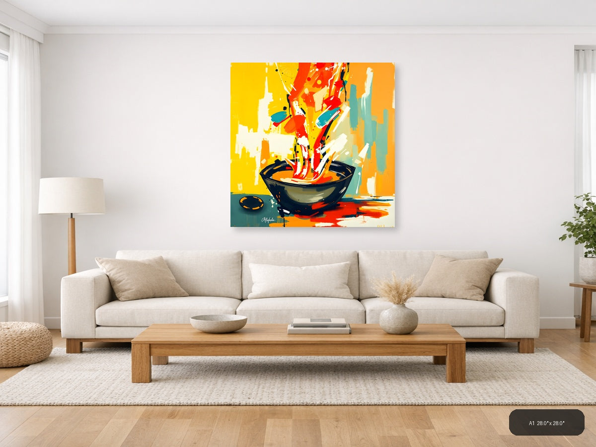Abstract Wok Cooking Scene - Modern Kitchen Wall Art — A1 / Living Room