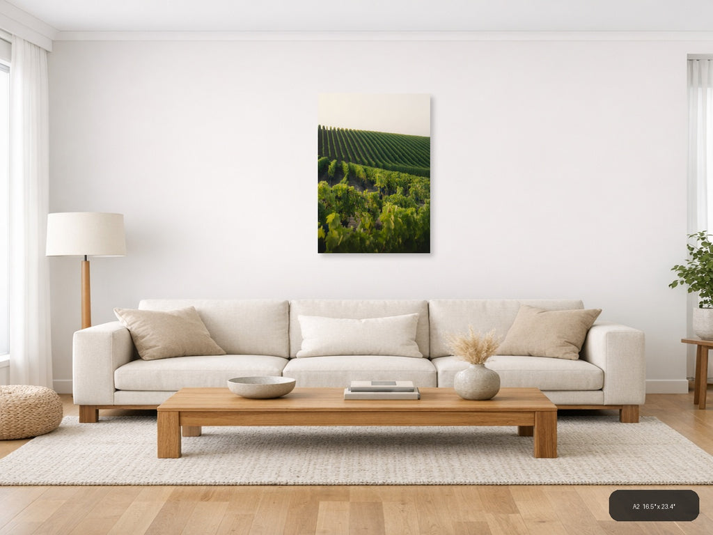 Rolling Vineyard Rows Minimalist Landscape Wall Art — A2 / Living Room