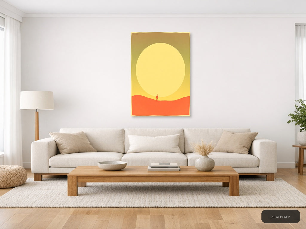 Vintage Sunset Desert Wanderer Silhouette Wall Art — A1 / Living Room