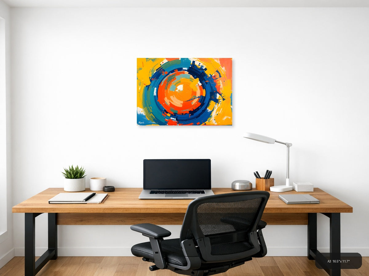 Vibrant Concentric Circles Abstract Modern Wall Art — A3 / Office