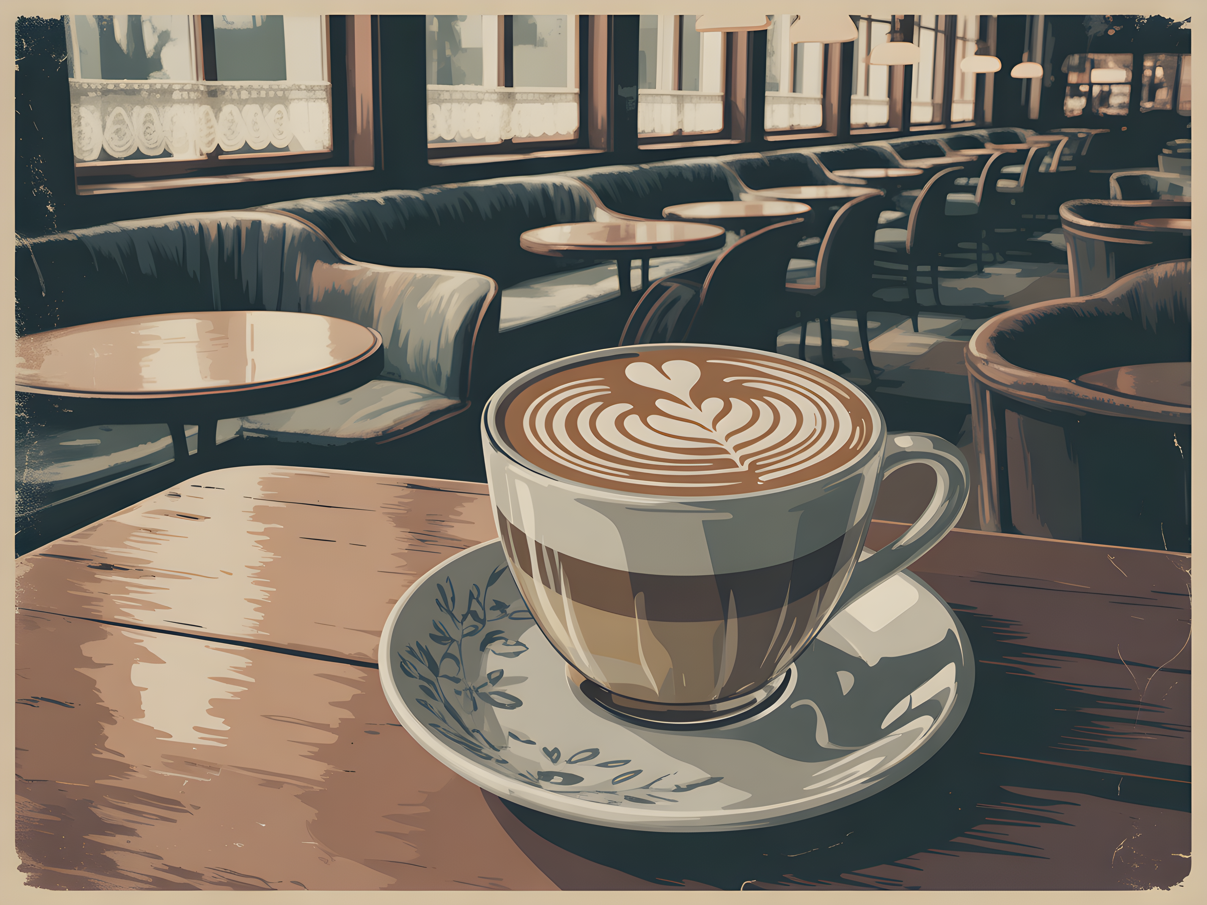 Vintage Café Latte Art Coffee Shop Wall Art
