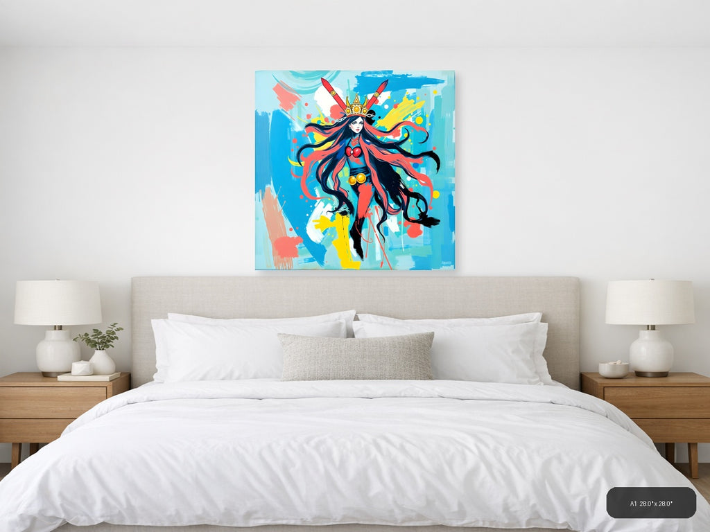 Vibrant Abstract Warrior Queen with Crown Wall Art — A1 / Bedroom
