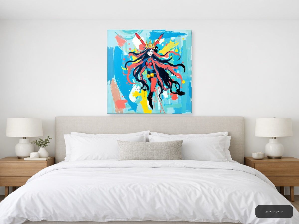 Vibrant Abstract Warrior Queen with Crown Wall Art — A1 / Bedroom