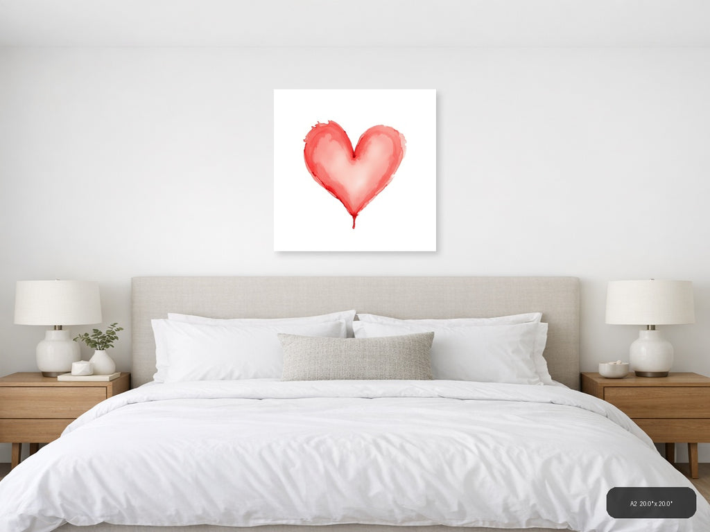 Red Watercolor Heart Wall Art — A2 / Bedroom
