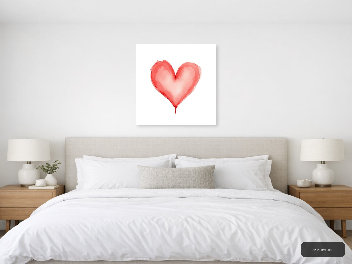 Red Watercolor Heart Wall Art — A2 / Bedroom