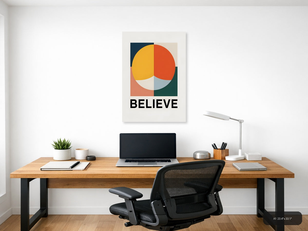 Minimalist Geometric Circle Believe Motivational Wall Art — A1 / Office