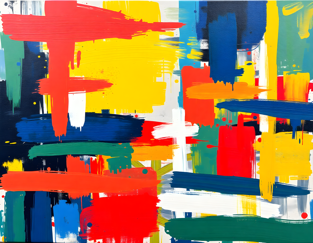 Vibrant Abstract Brushstrokes Primary Colors Wall Art