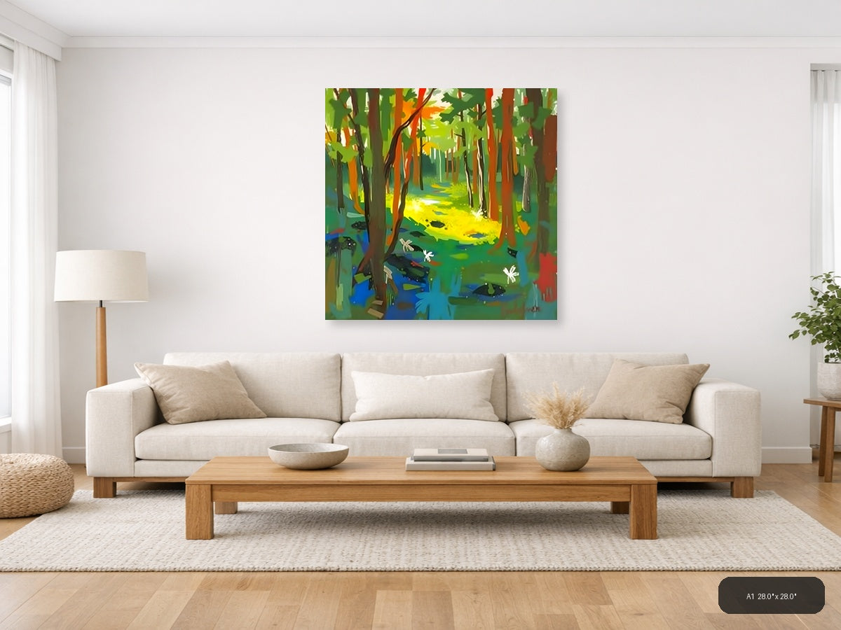 Forest Stream Abstract Canvas Wall Art — A1 / Living Room