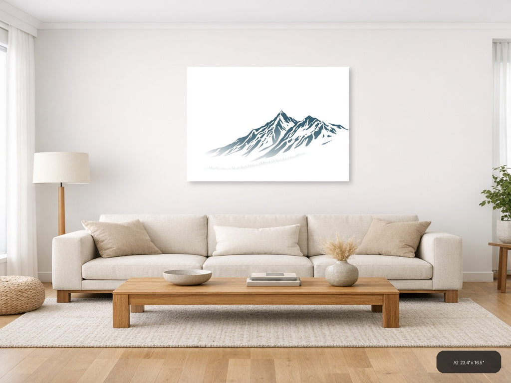 Minimalist Snow-Capped Mountain Peak Wall Art — A2 / Living Room