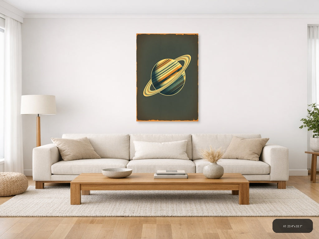 Vintage Saturn Planet Illustration Wall Art — A1 / Living Room