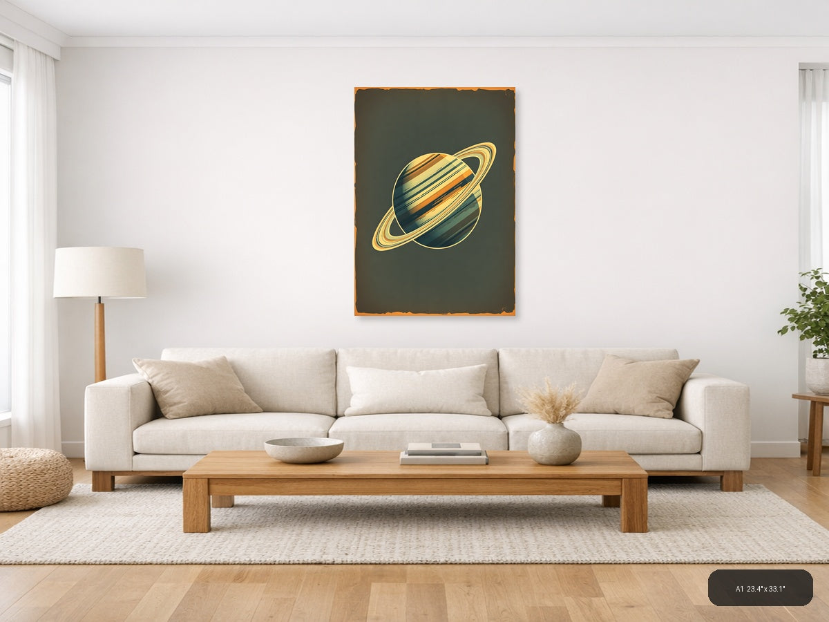 Vintage Saturn Planet Illustration Wall Art — A1 / Living Room