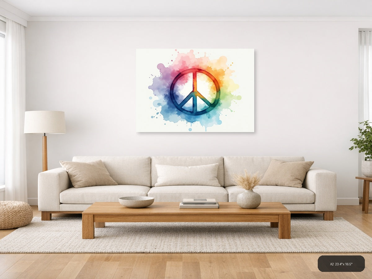 Watercolor Peace Sign Rainbow Splash Wall Art — A2 / Living Room