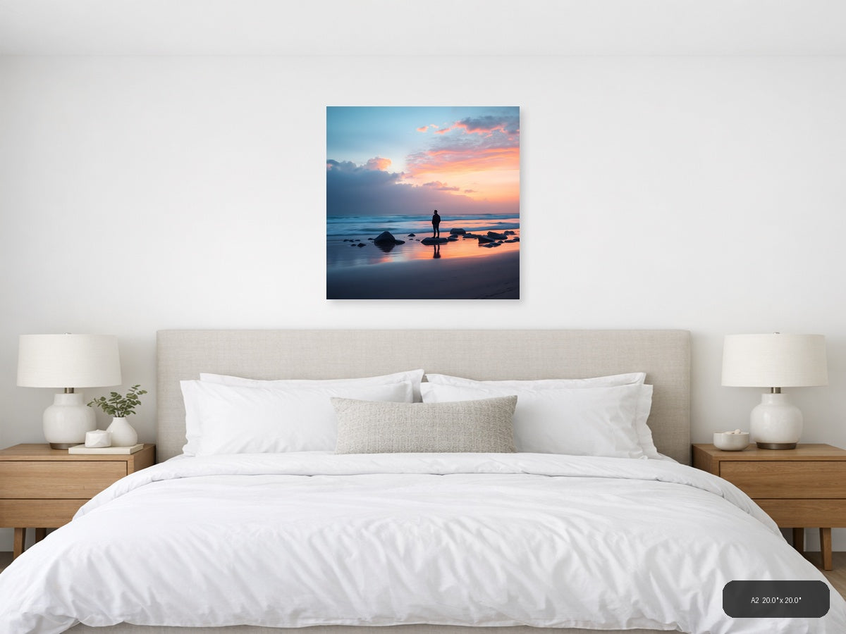 Minimalist Sunset Beach Silhouette Wall Art — A2 / Bedroom