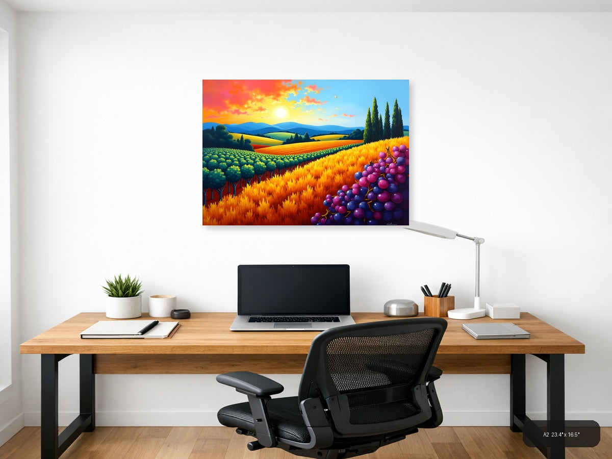 Tuscany Vineyard Sunset Abstract Landscape Wall Art — A2 / Office