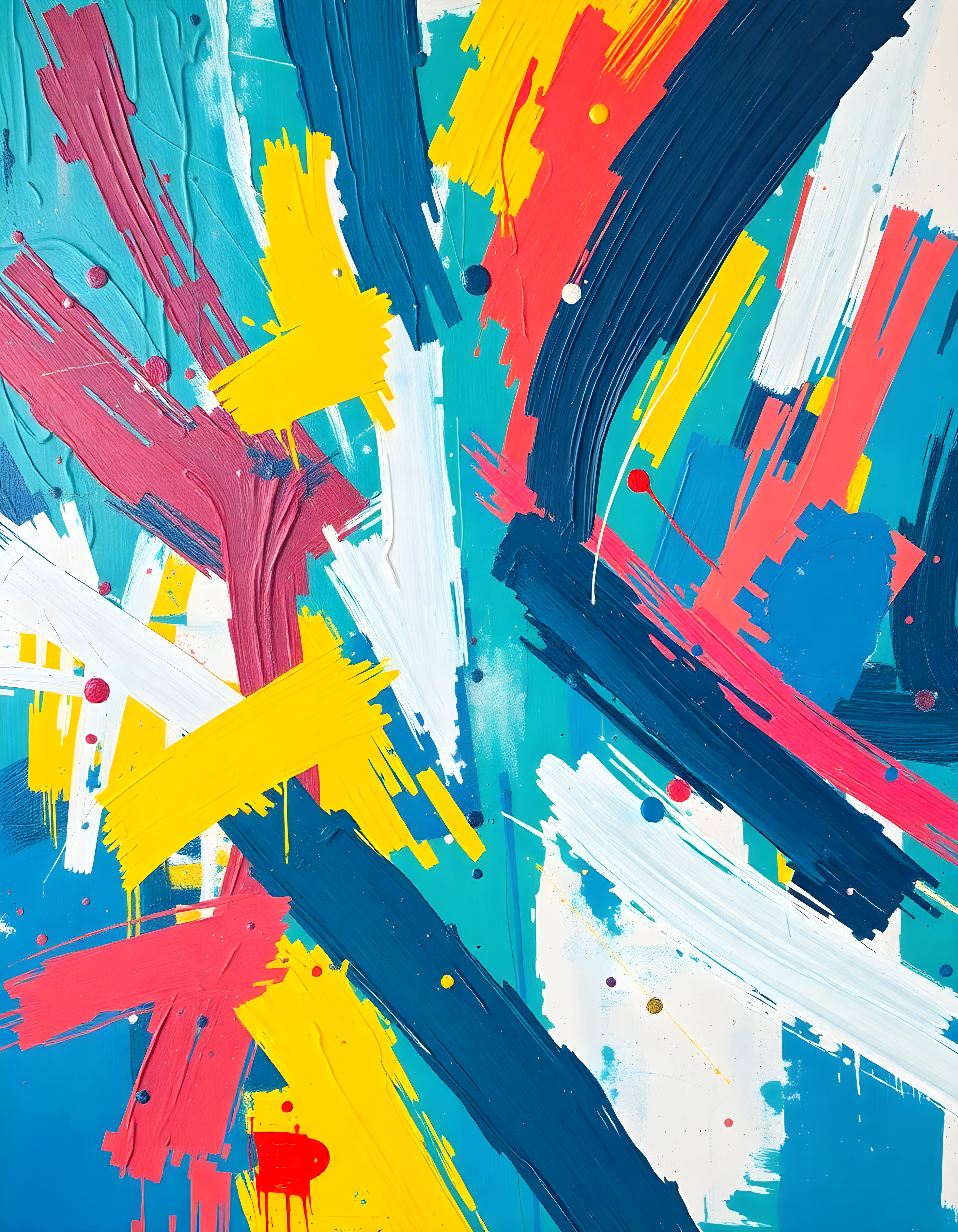 Vibrant Abstract Brush Strokes in Blue, Yellow & Red Wall Art