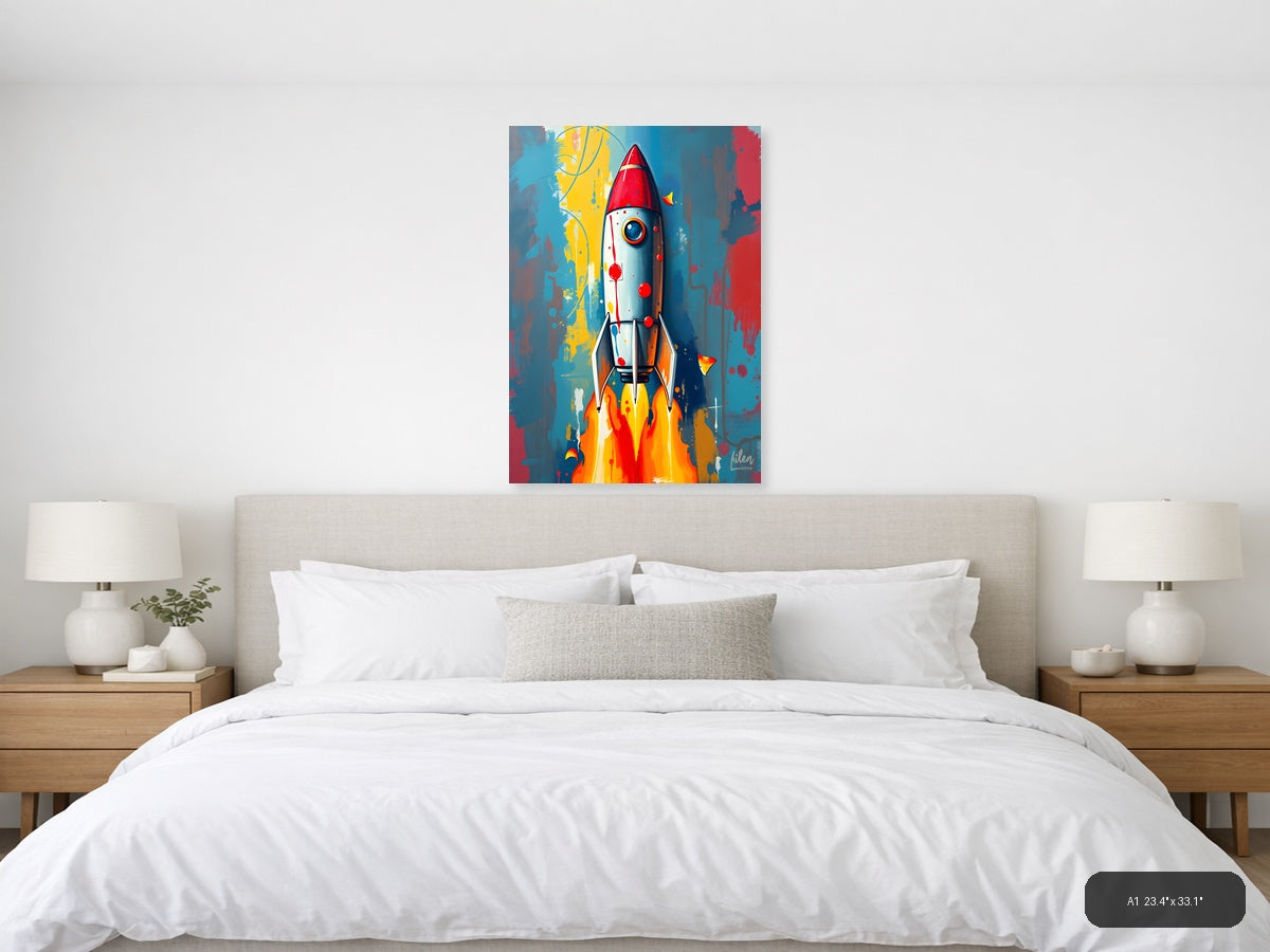 Vibrant Rocket Launch Abstract Portrait Wall Art — A1 / Bedroom