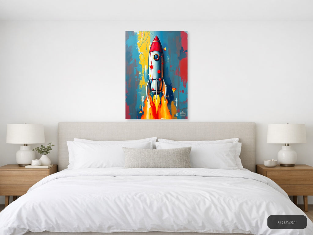 Abstract Rocket Launch with Flame - Modern Canvas Wall Art — A1 / Bedroom