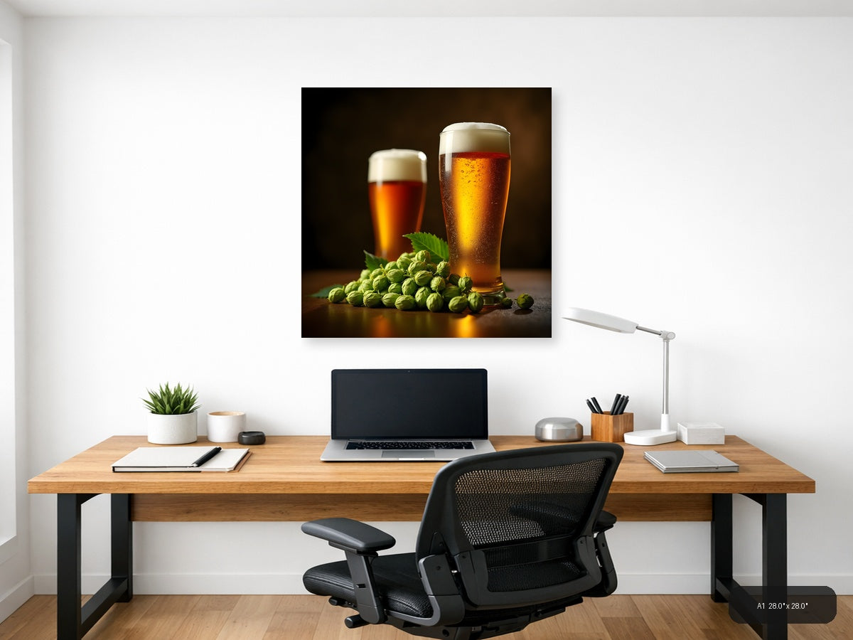 Beer and Hops Still Life Photography Wall Art — A1 / Office