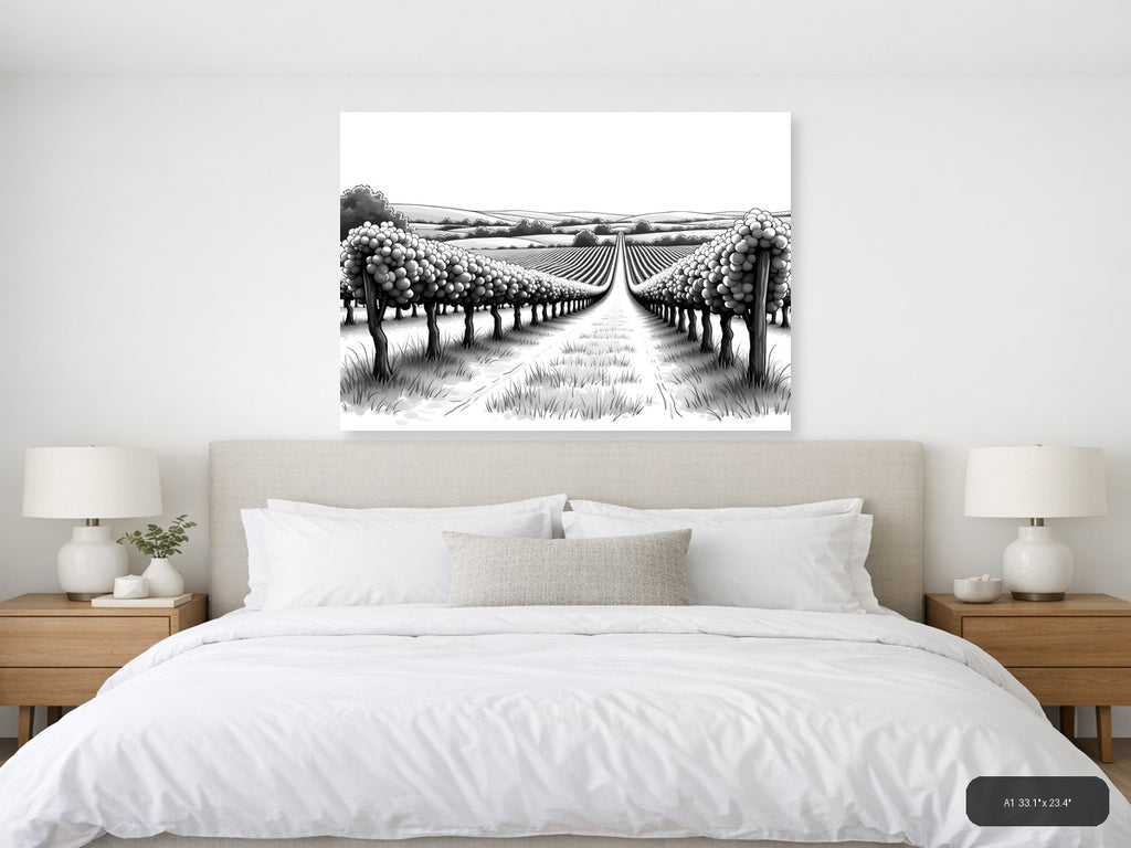 Vineyard Perspective Line Art - Landscape Wall Art — A1 / Bedroom
