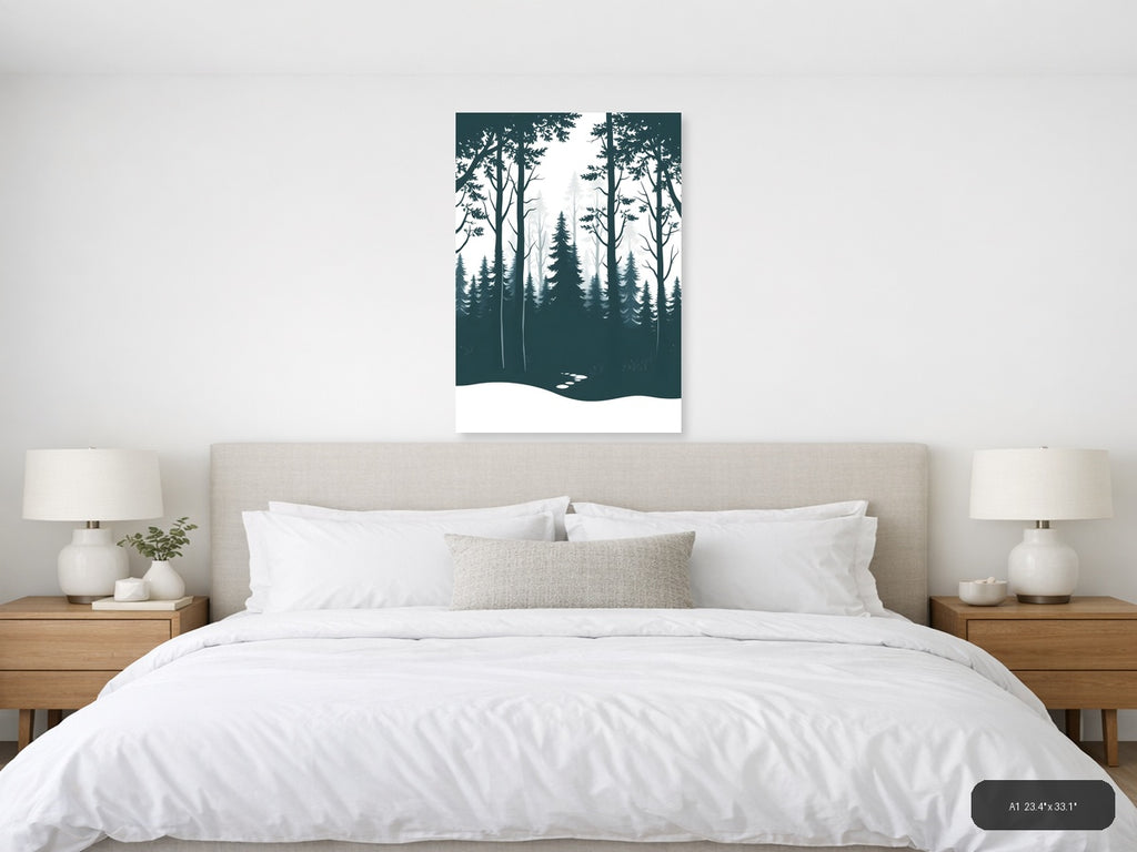 Minimalist Forest Path Winter Landscape Wall Art — A1 / Bedroom