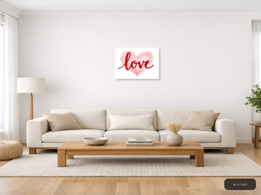 Love Red Watercolor Heart Wall Art — A4 / Living Room