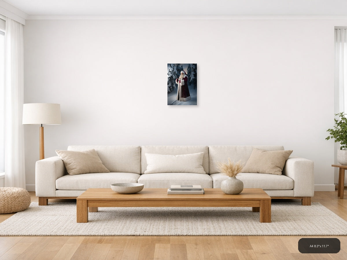Santa in Snowy Forest Portrait Photography Wall Art — A4 / Living Room