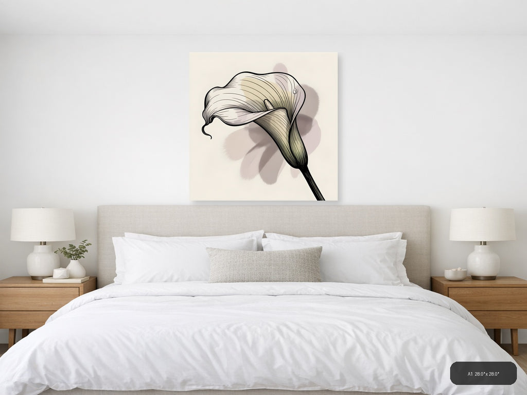Elegant Lily Flower Line Art Drawing Wall Art — A1 / Bedroom