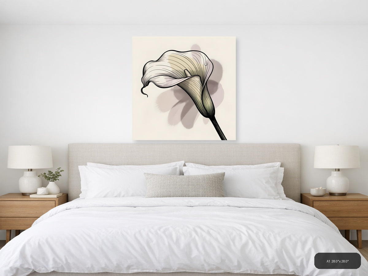 Elegant Lily Flower Line Art Drawing Wall Art — A1 / Bedroom