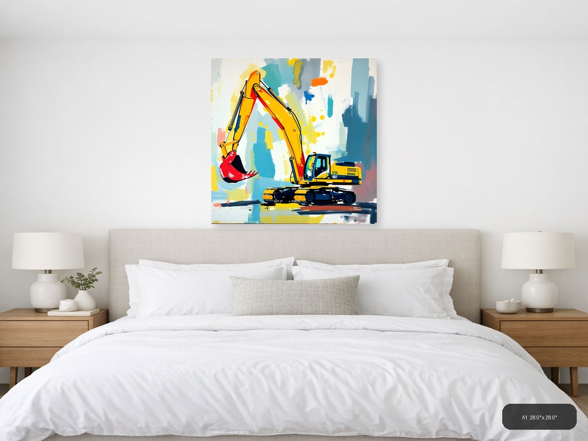 Yellow Excavator Abstract Construction Wall Art — A1 / Bedroom