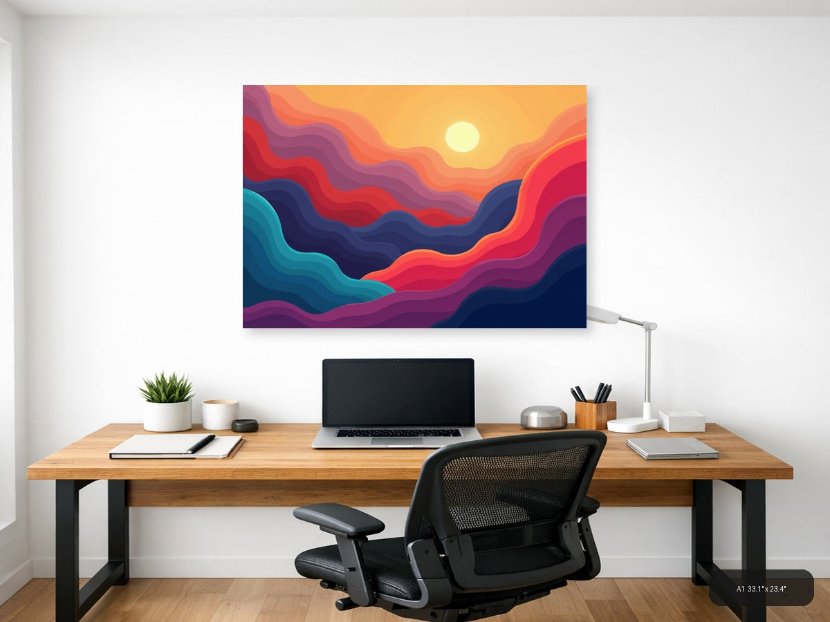 Colorful Abstract Sunset Waves Landscape Wall Art — A1 / Office