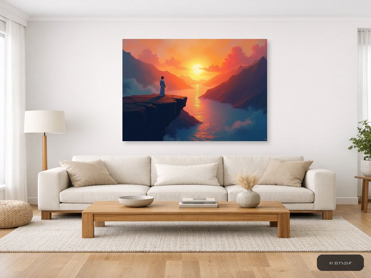 Sunset Mountain Valley Abstract Landscape Wall Art — A1 / Living Room