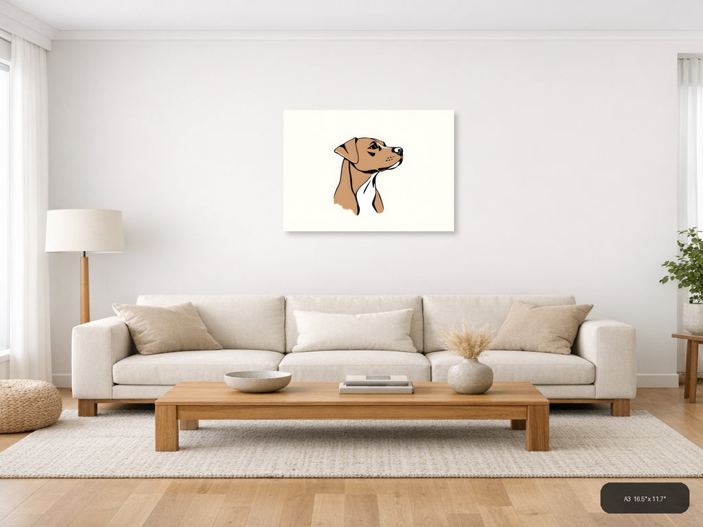 Minimalist Brown Dog Portrait Landscape Wall Art — A3 / Living Room