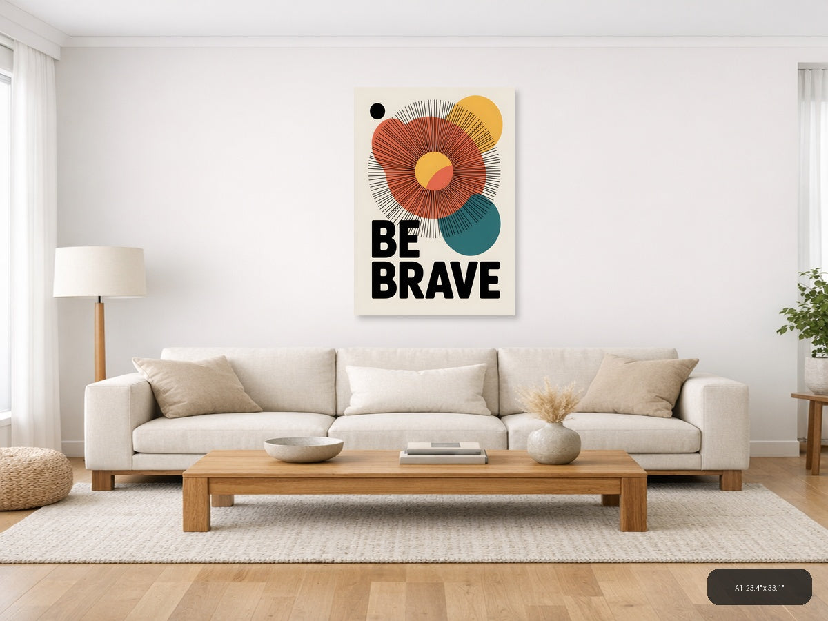 Be Brave Sun Line Art Motivational Wall Art — A1 / Living Room