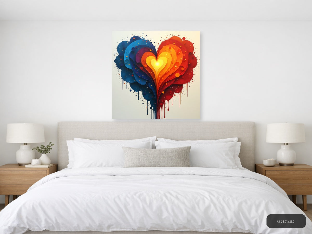 Abstract Layered Heart with Blue & Red Gradient Wall Art — A1 / Bedroom