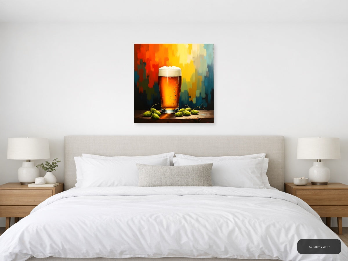 Abstract Beer Glass with Hops Wall Art — A2 / Bedroom