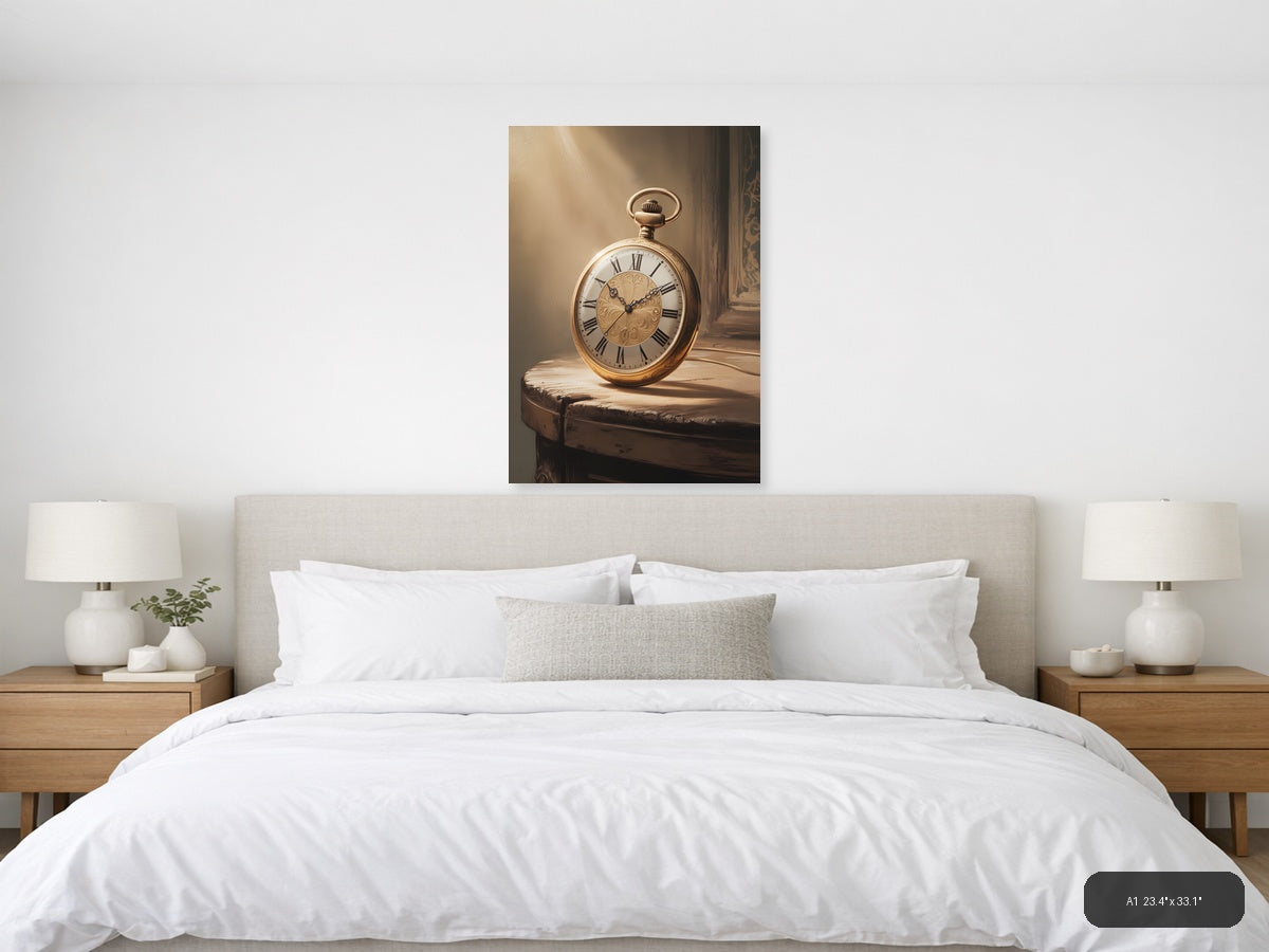 Vintage Gold Pocket Watch on Wood - Steampunk Wall Art — A1 / Bedroom