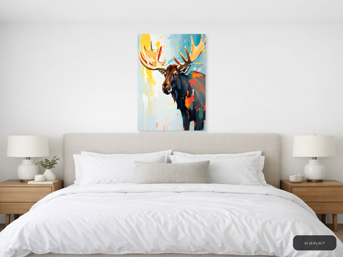 Abstract Moose Head Portrait Colorful Modern Wall Art — A1 / Bedroom