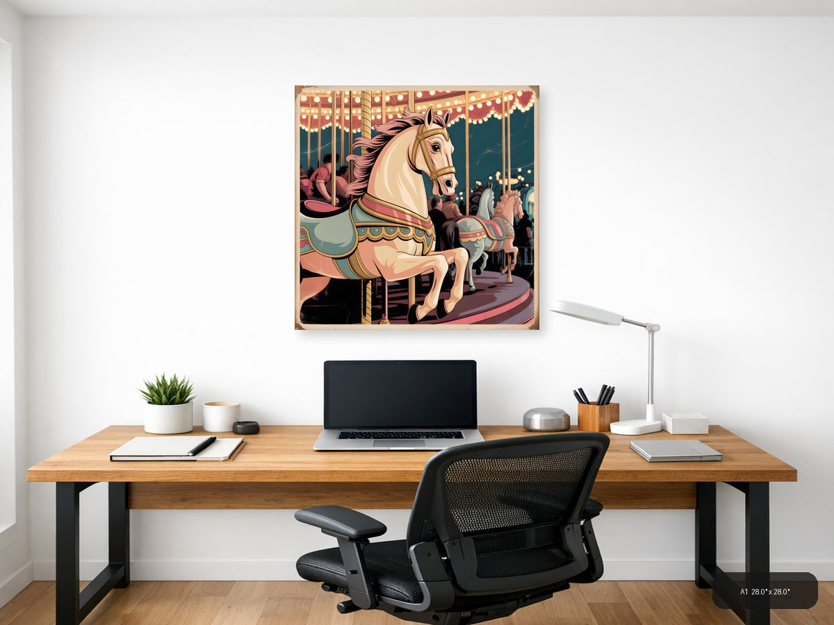 Vintage Carousel Horse Wall Art – Retro Fairground Print — A1 / Office